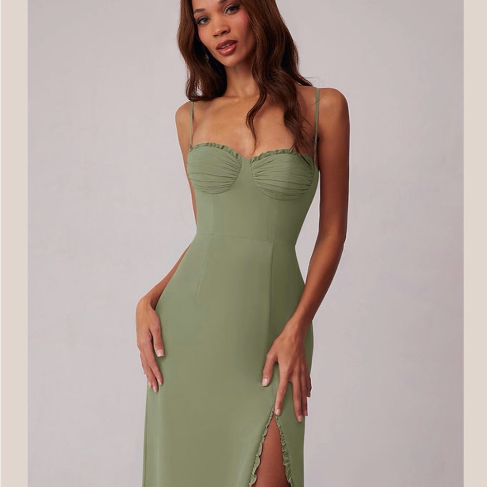 Azazie Sage Green Maxi Dress with Spaghetti Straps